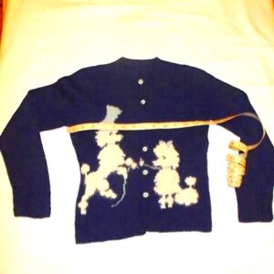 Vtg navy blue wool/angora girl's cardigan sz. 6